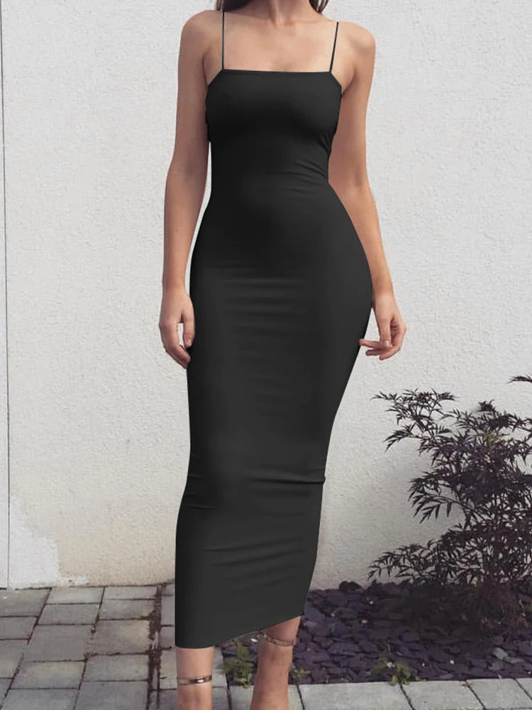 2025 New Spring Summer Women's High Elastic Sleeveless Backless Dress Long Sling Dresses Club Sexy Suspender Dress