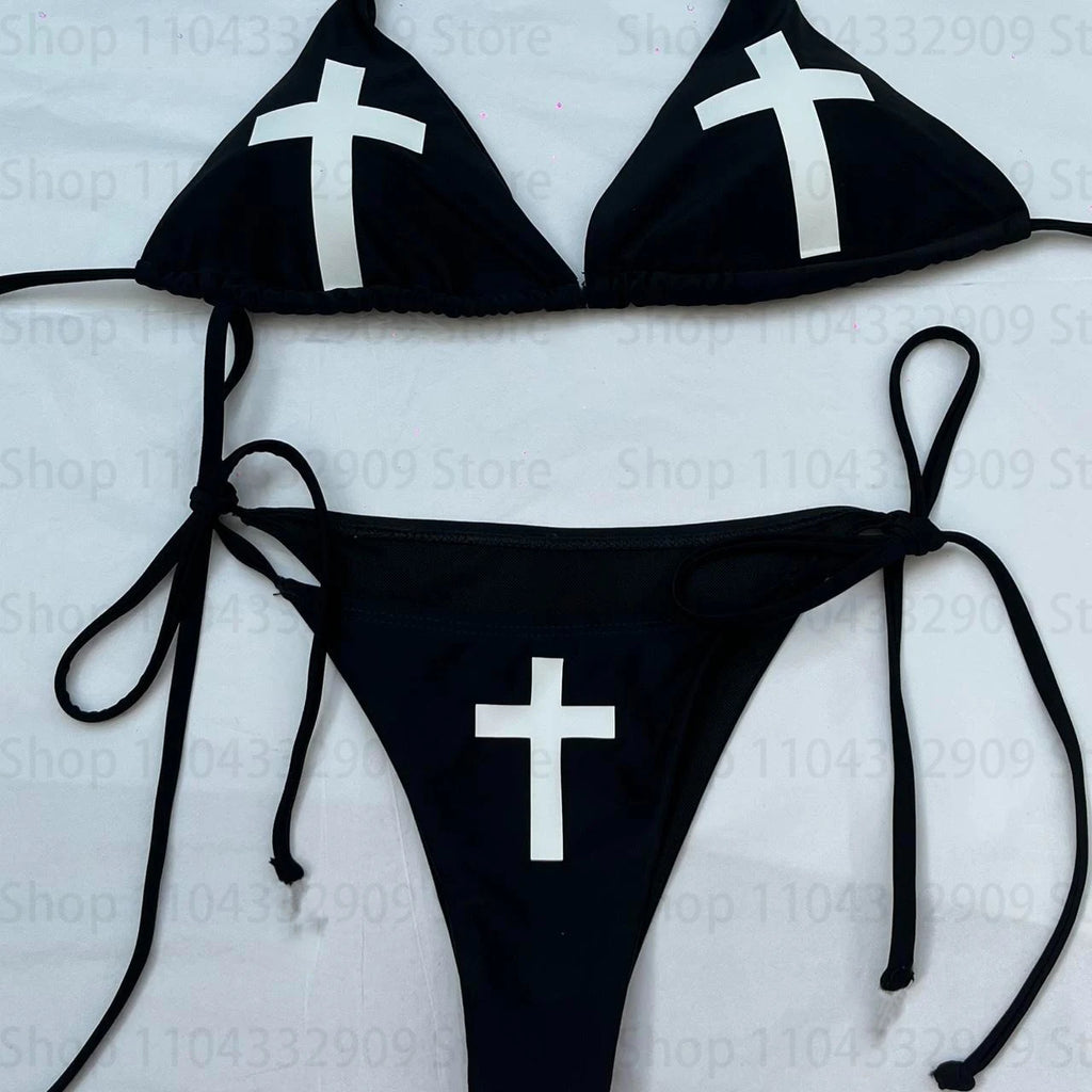 Swimsuit Two Pieces Bathing Suit 2000s Gothic Bathing Suit Star girls Swimwear Women Y2k style Punk Print Bikini Set Sexy Thong