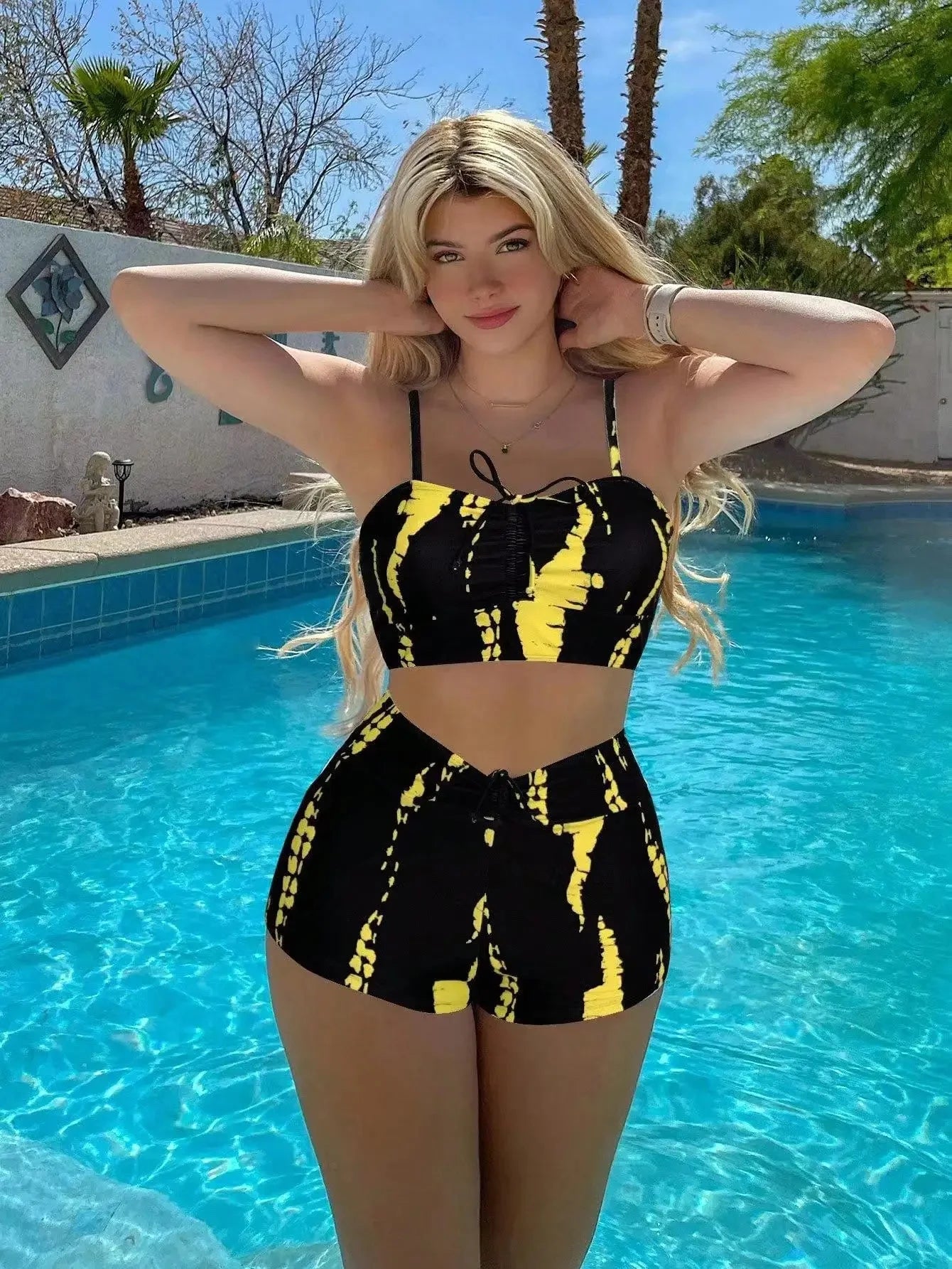 Sexy High-Waist Bikini Set Women's Separate Swimsuit Trendy Cross-Border Flat Angle Swimwear from Mainland China Female Swimwear