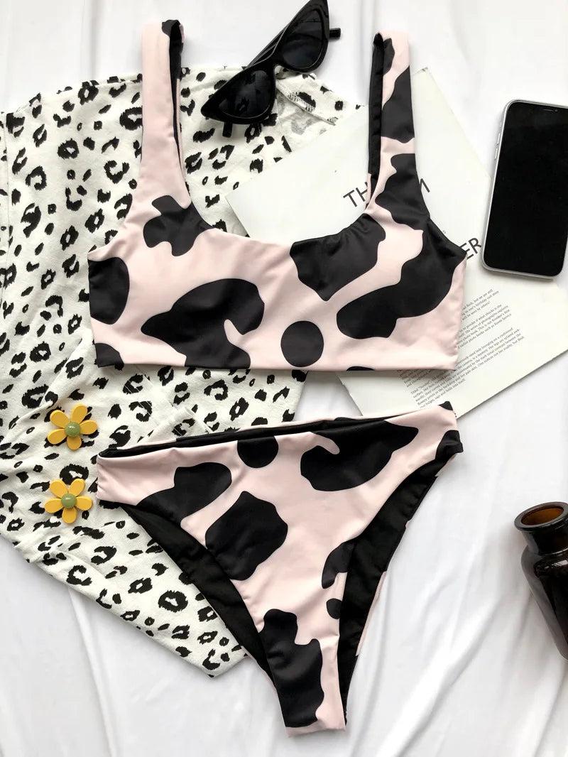 Sexy Cow Print Bikini Set 2026 Women Cut Out Push Up High Waist Swimsuit Brazilian Beach Bathing Suit Designer 2 Piece Swimwear