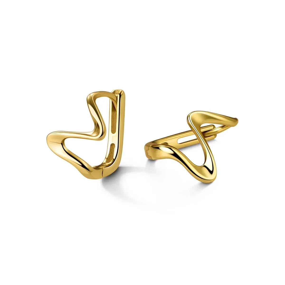 INZATT Real 925 Sterling Silver 18k Gold Irregular Wave Line Hoop Earrings For Charm Women Classic Fine Jewelry Accessories
