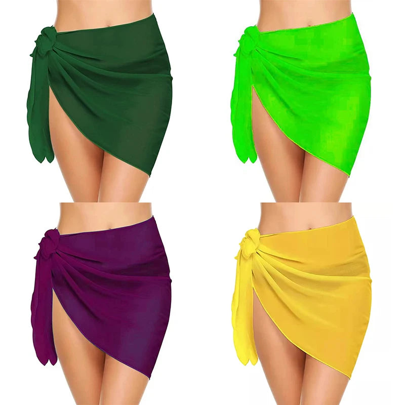 Women Short Sarongs Swimsuit Summer Coverups Beach Bikini Wrap Sheer Short Ladies Skirt Chiffon Scarf Cover Ups For Swimwear