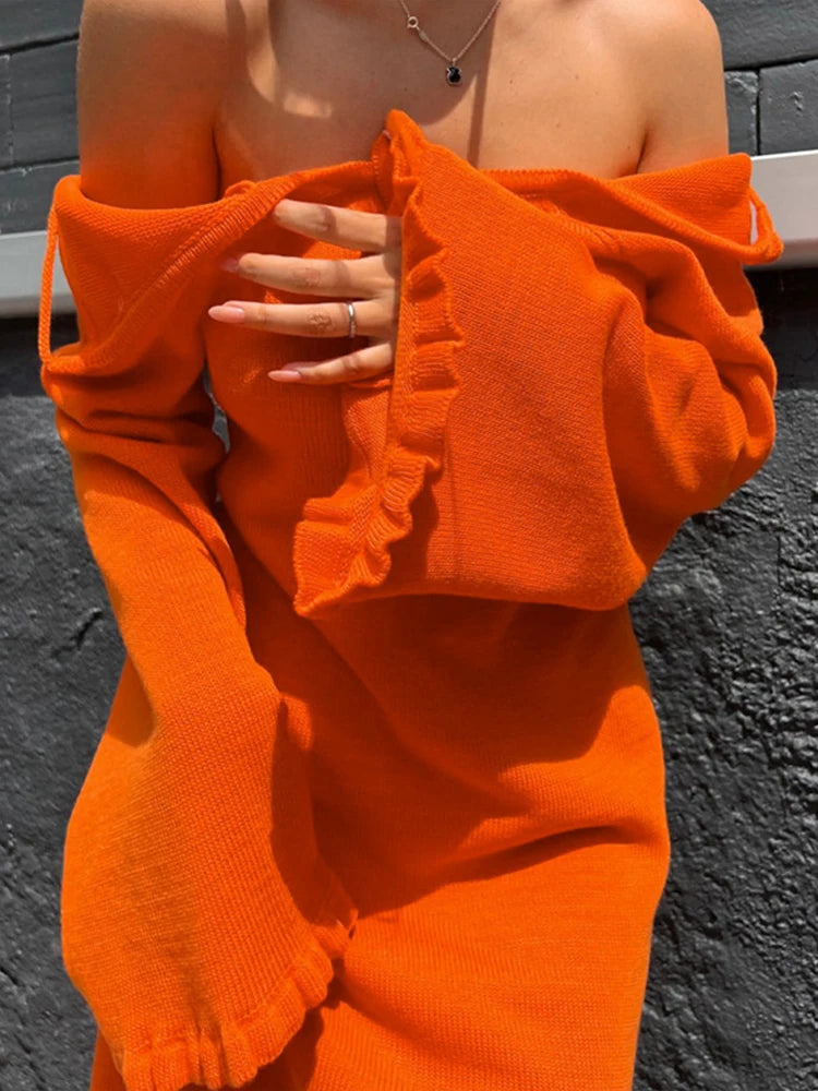 2026 Women Ins Style Sexy Backless Neck-hanging Long Sleeve Fishtail Dress Knit Beachwear Summer Swimsuit Bikini Cover-ups A2825