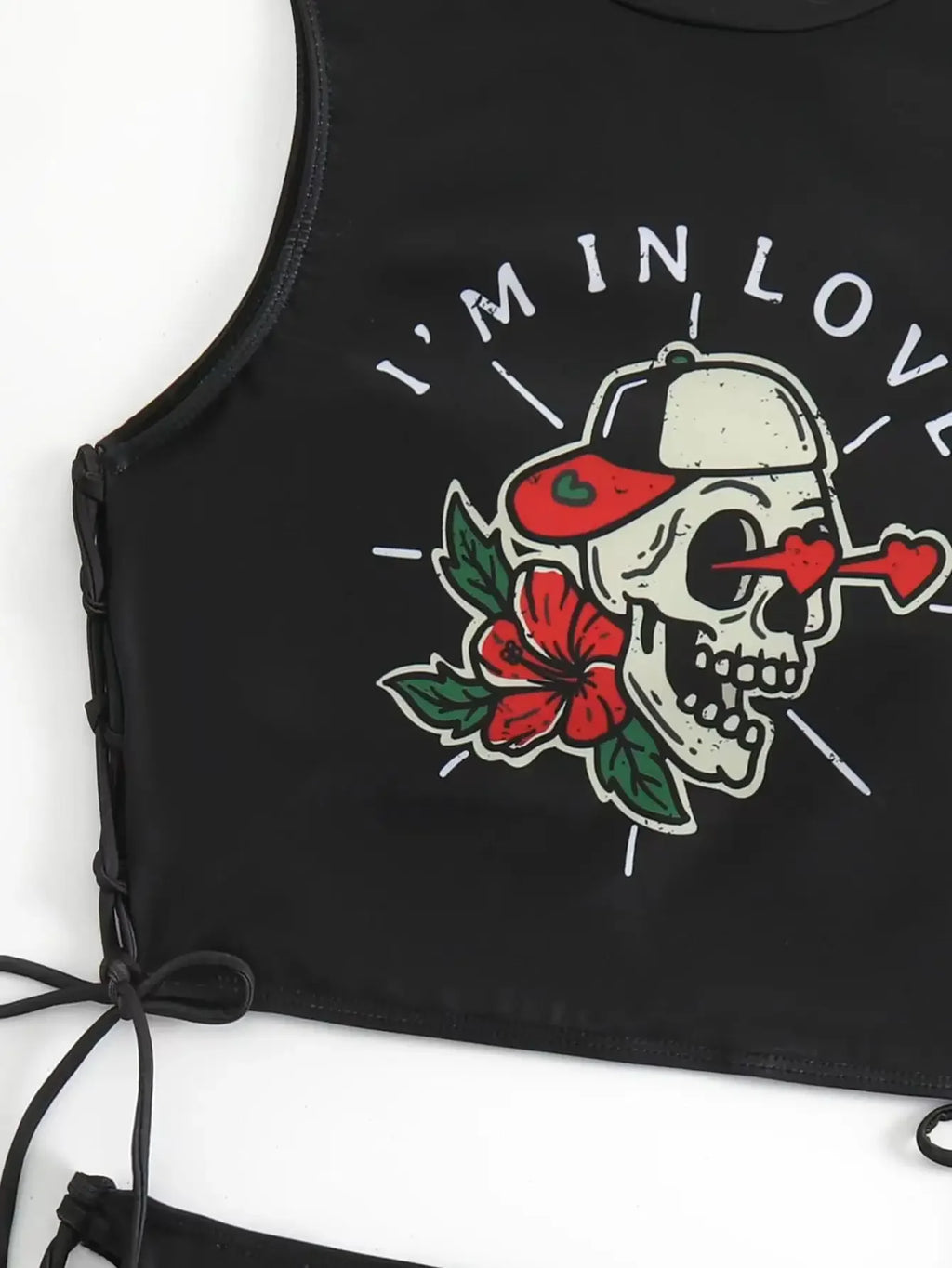 Sexy Skull Letter Print Bikini Set 2024 Women Black Push Up Crop Top Bandage Tie Side High Waist Swimsuit Bathing Suit Swimwear