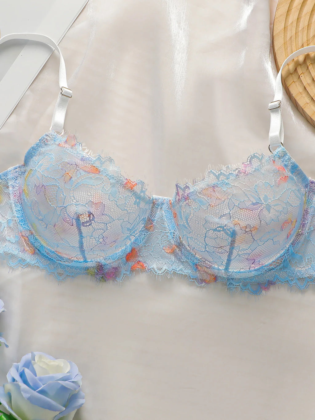 Women's lace sexy transparent lingerie set with steel rims, gathered straps, adjustable straps, comfortable lingerie set YS025