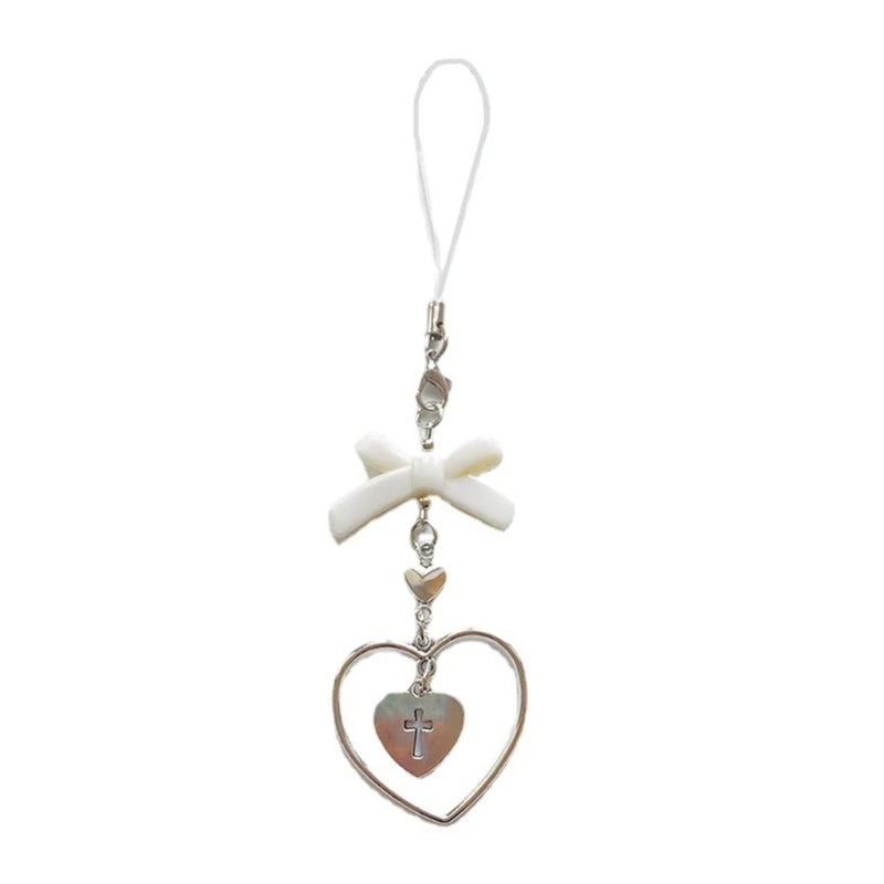 Phone Charm Strap Y2K Keychain Kawaii-Cute Pendant Jewelry Keyring Lanyard String Black Cross-Bow Beaded Chain for Women Girl