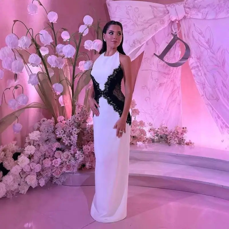 Elegant White Long Dress Women's Halter Backless Casual Black Lace Patchwork Slit Maxi Dresses Evening Party Cocktail Prom 2026