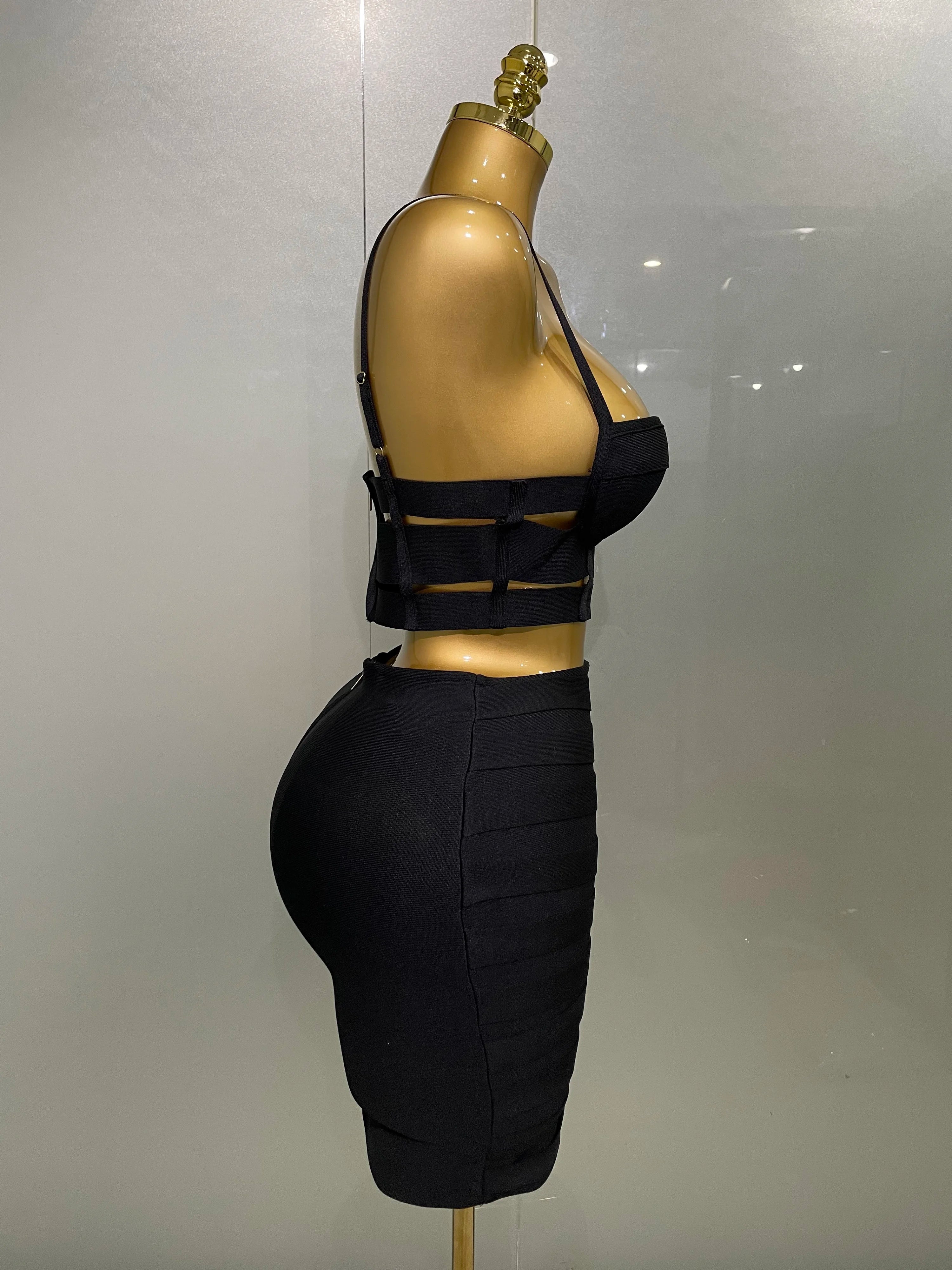 2025 New Arrival High Quality Women Sexy Bandage Tops Fashion Pencil Skirts Set Nightclub Party Celebrate Women's Set