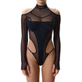 Women Lingerie Chemise Bodysuits Mesh Sheer Cold-Shoulder Teddy Babydoll Nightgown Sleepwear Nightie with Stockings