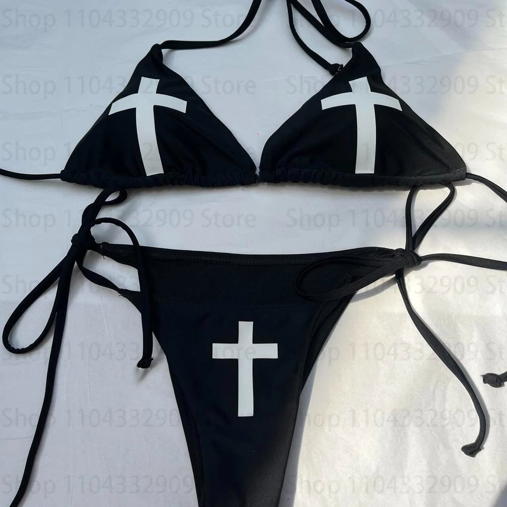Swimsuit Two Pieces Bathing Suit 2000s Gothic Bathing Suit Star girls Swimwear Women Y2k style Punk Print Bikini Set Sexy Thong