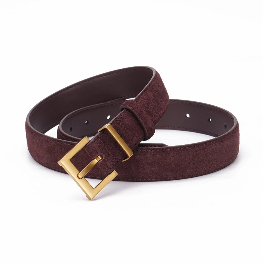 2024 New Double Genuine Leather Belt for Women, Cowhide Suede Belts with Trendy Square Alloy Buckle, Ideal for Dresses and Jeans