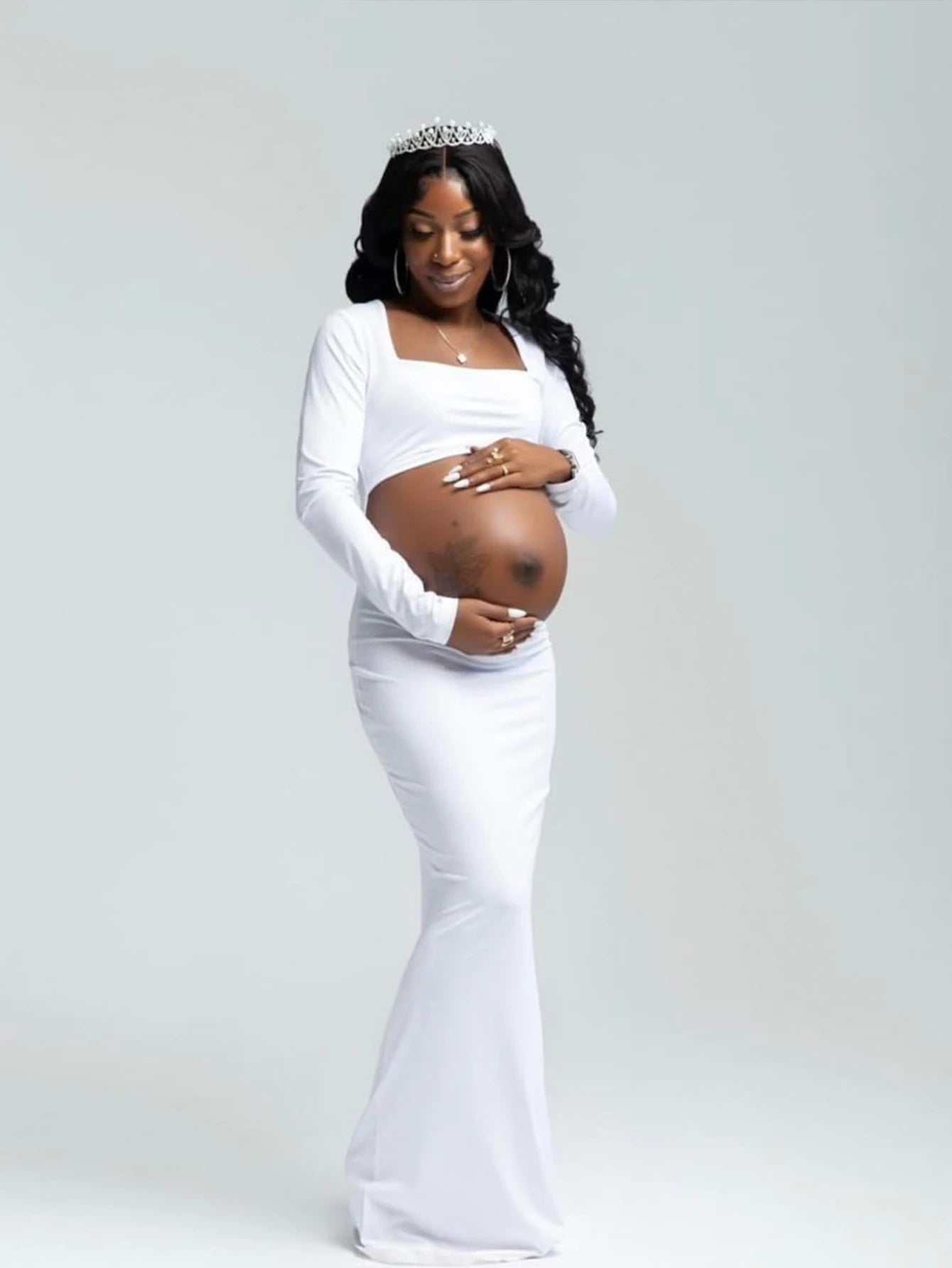 Maternity Sexy Bodycon Dresses Pregnant Photo Dress Square Neck Long Sleeve Wedding Party Pregnant Clothes