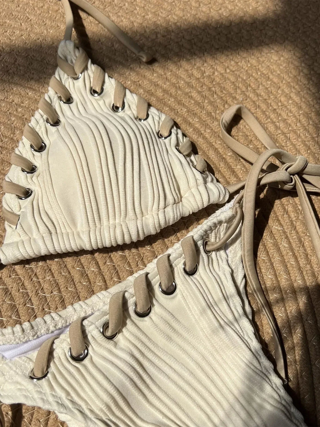 Sexy Micro Bikini 2026 Women Beige Brown Pink Weave Bandage Cross Crochet Swimsuit Brazilian Beach Bathing Suit Thong Swimwear