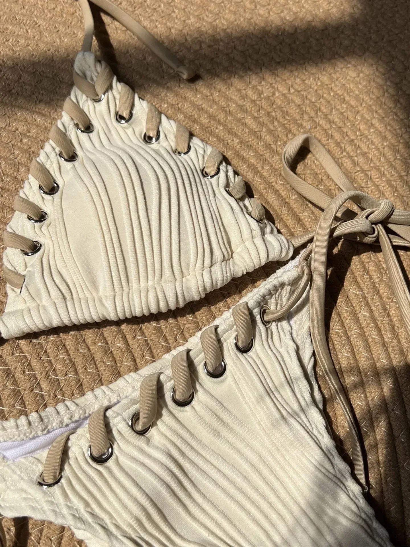 Sexy Micro Bikini 2026 Women Beige Brown Pink Weave Bandage Cross Crochet Swimsuit Brazilian Beach Bathing Suit Thong Swimwear