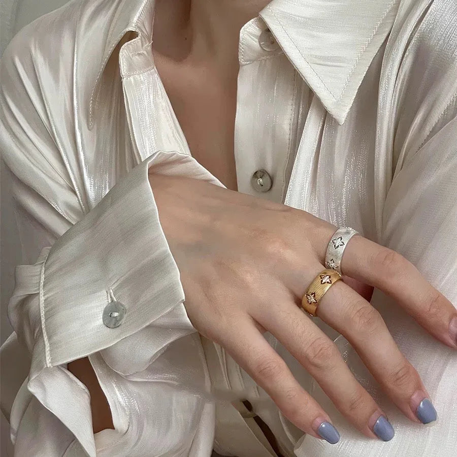 925 Sterling Silver Rings for Women Couple Minimalist Handmade Simple Gold Flower Ring Fine Jewelry Gift Prevent Allergy