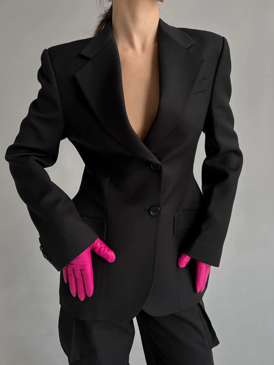 Bornladies Women's Autumn Winter Slim Waist Chic Blazer Coats Office Ladies Double Breasted Fashion Suits Jacket Women Clothing