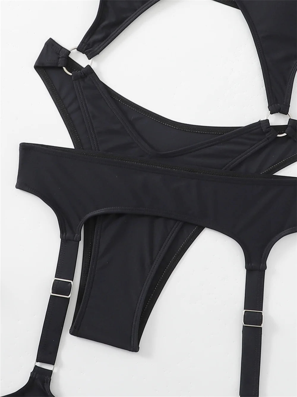 Sexy High Cut Bikini Black Y2K Punk Extreme Monokini Swimsuit Halter Push Up Swimwear Women Beach Outfits Bodysuit Bathing Suits