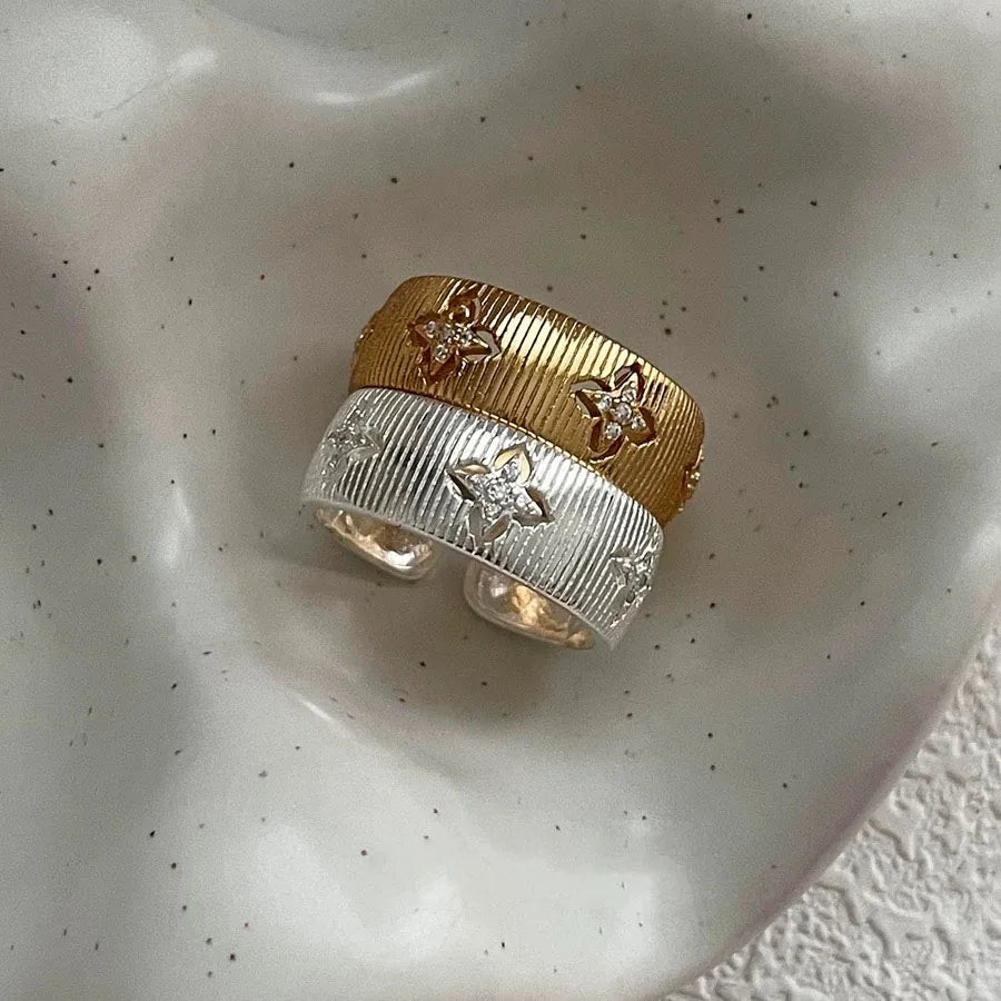 925 Sterling Silver Rings for Women Couple Minimalist Handmade Simple Gold Flower Ring Fine Jewelry Gift Prevent Allergy