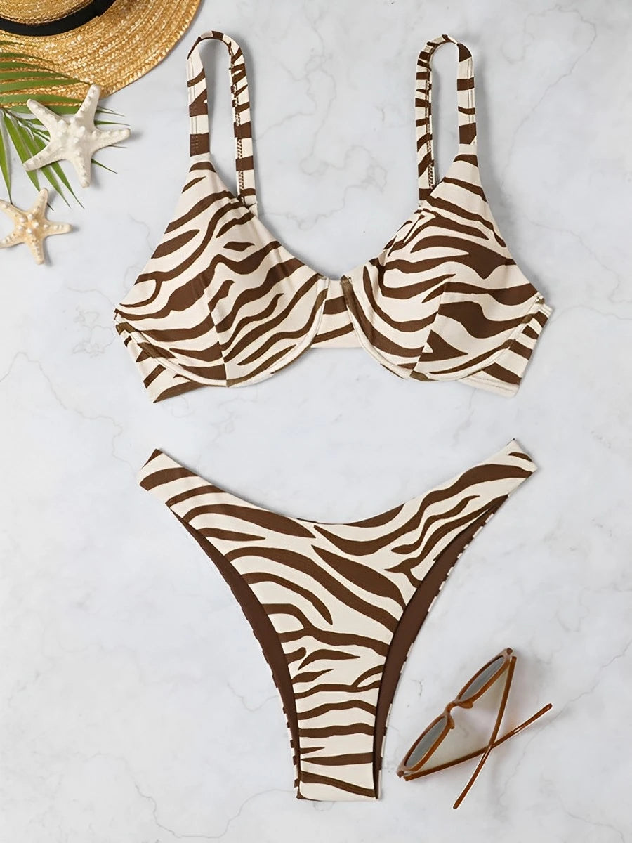 2026 Push Up Striped Print Two Piece Bikini Women Swimwear Female Swimsuit Bathers Bathing Swimming Suit Beachwear Summer