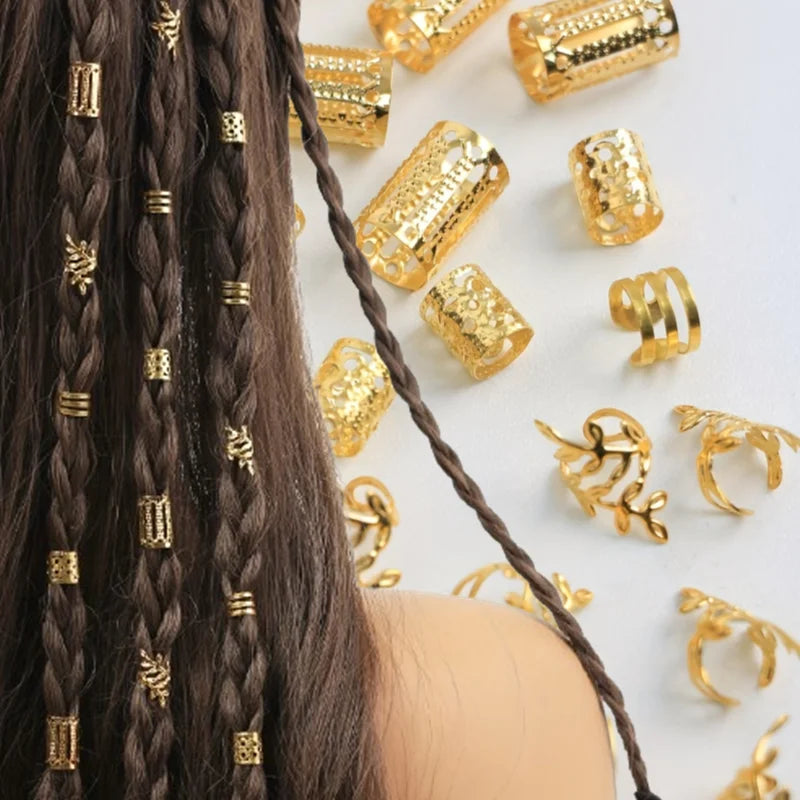 40pcs Metal Hair Rings Beads Cuffs Tubes Charms Hollow Out Dread African Hair Braids mix Hair Braider Decoration Accessories