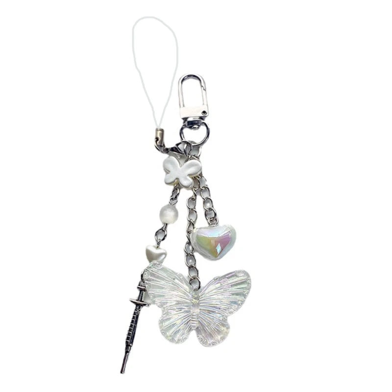 Phone Charm Strap Y2K Keychain Kawaii-Cute Pendant Jewelry Keyring Lanyard String Black Cross-Bow Beaded Chain for Women Girl
