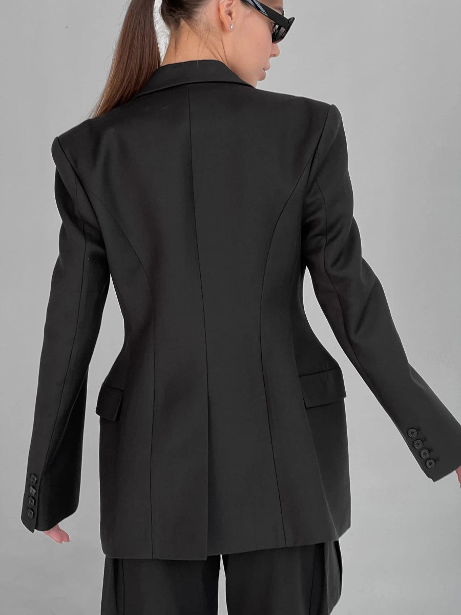 Bornladies Women's Autumn Winter Slim Waist Chic Blazer Coats Office Ladies Double Breasted Fashion Suits Jacket Women Clothing