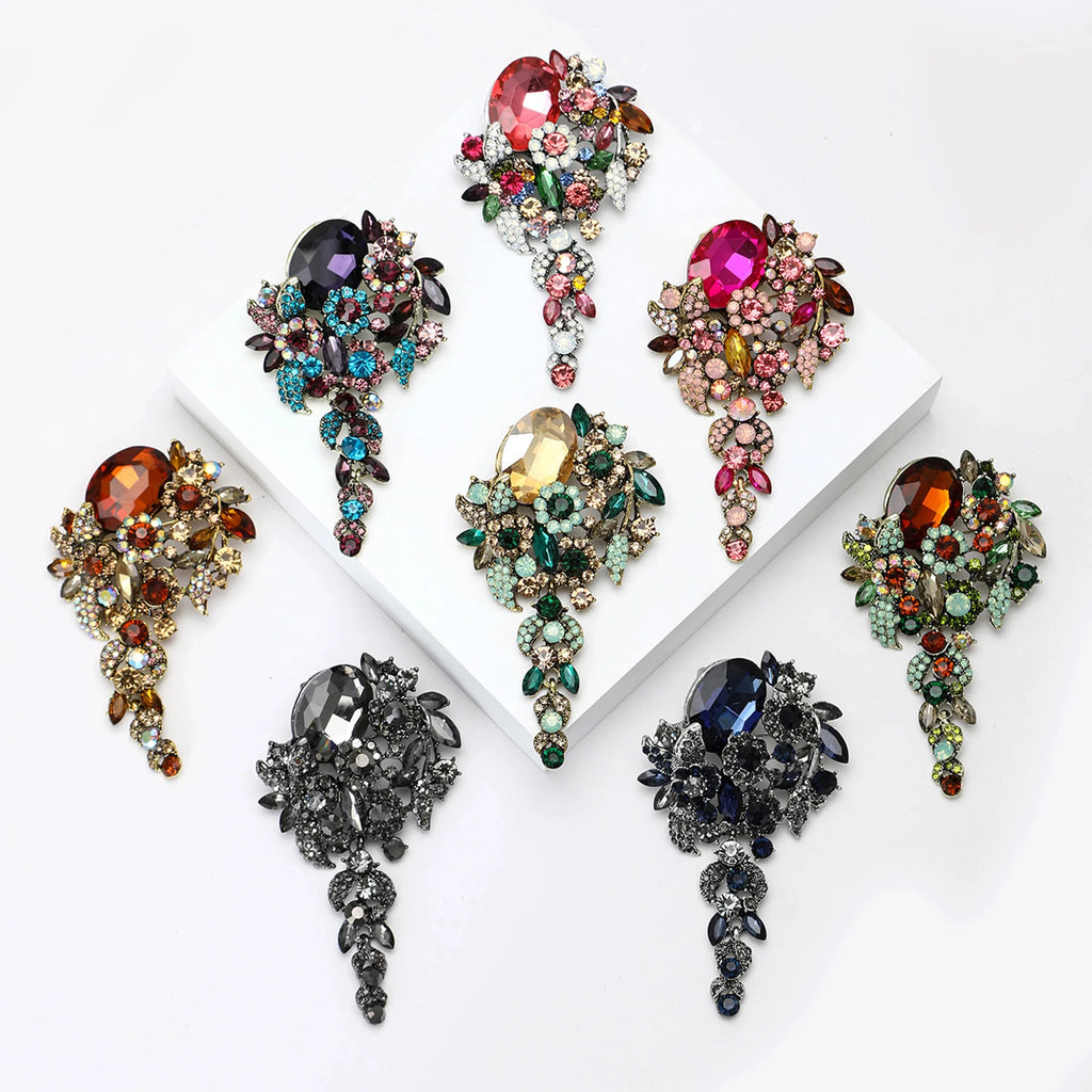 Luxury Rhinestone Bouquet Brooches for Women Unisex Plant Pins Necklace Banquet Party Backpack Gifts Jewelry Accessories