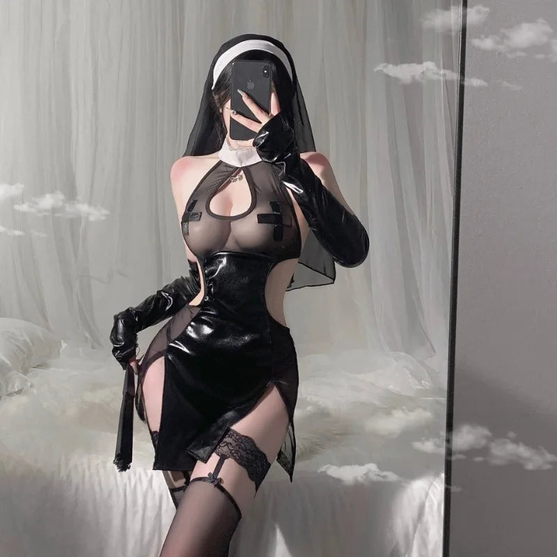 Ladies' Sexy Lingerie Sexy Nun Uniform Seduction on The Bed SM Without Taking Off The Battle Robe Pajamas Hot and Passionate