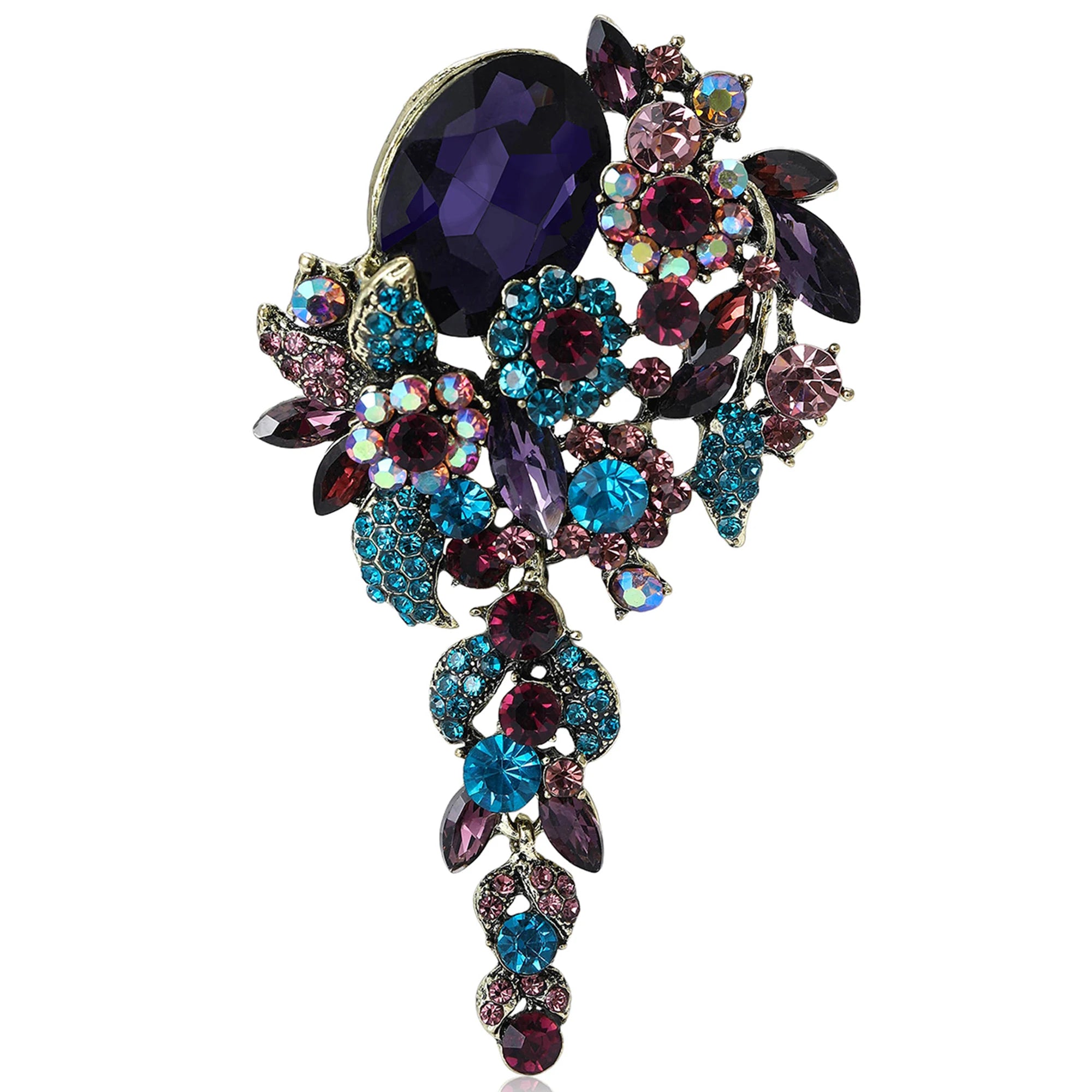 Luxury Rhinestone Bouquet Brooches for Women Unisex Plant Pins Necklace Banquet Party Backpack Gifts Jewelry Accessories