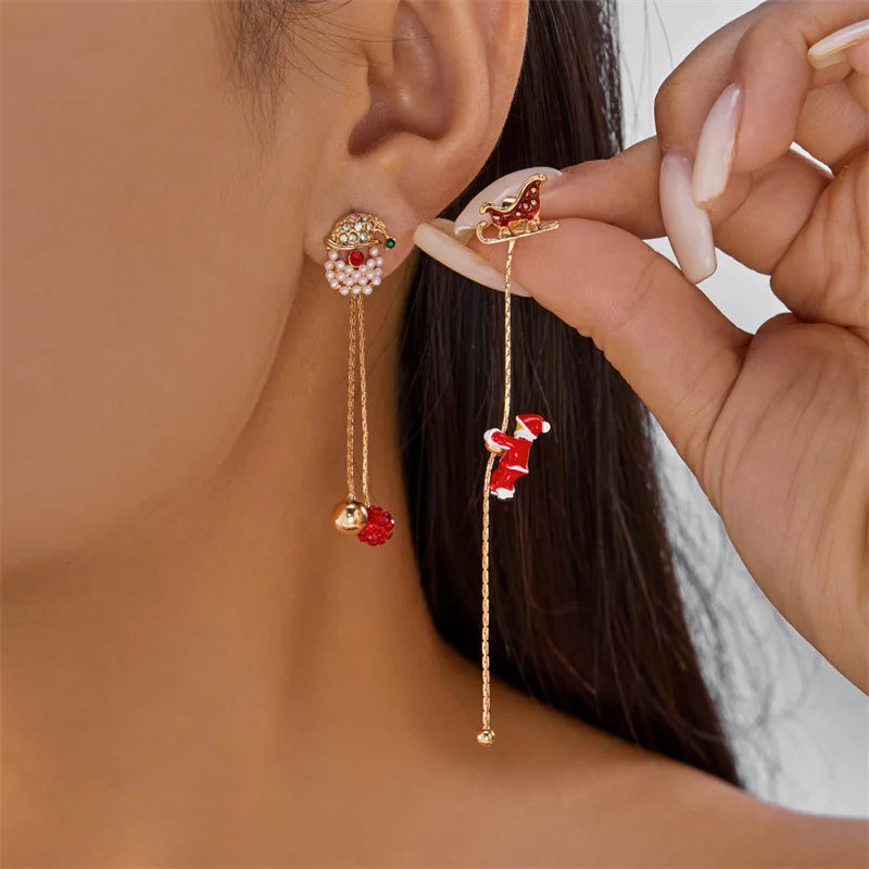 Christmas Crawling Santa Claus Earrings For Women Men Xmas Hat Glove Candy Snowflake Star Fringe Dangle Creative Holiday Jewelry