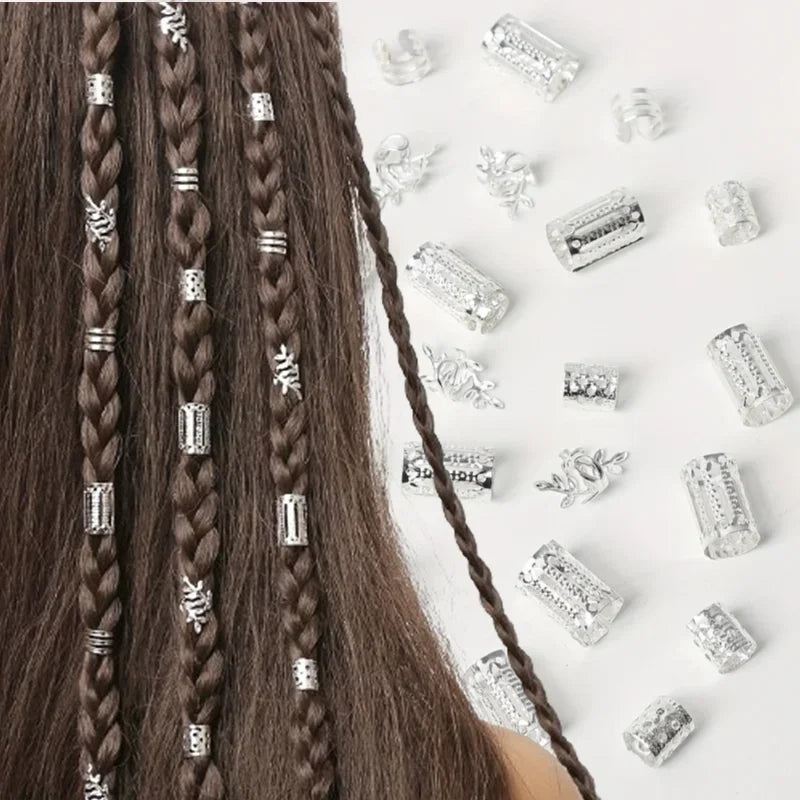 40pcs Metal Hair Rings Beads Cuffs Tubes Charms Hollow Out Dread African Hair Braids mix Hair Braider Decoration Accessories