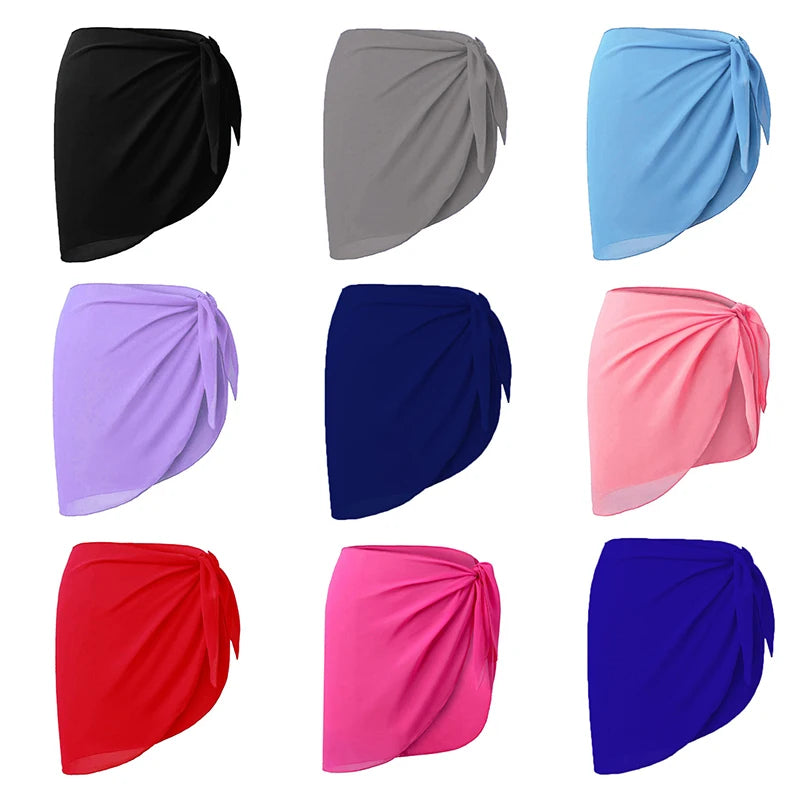 Women Short Sarongs Swimsuit Summer Coverups Beach Bikini Wrap Sheer Short Ladies Skirt Chiffon Scarf Cover Ups For Swimwear