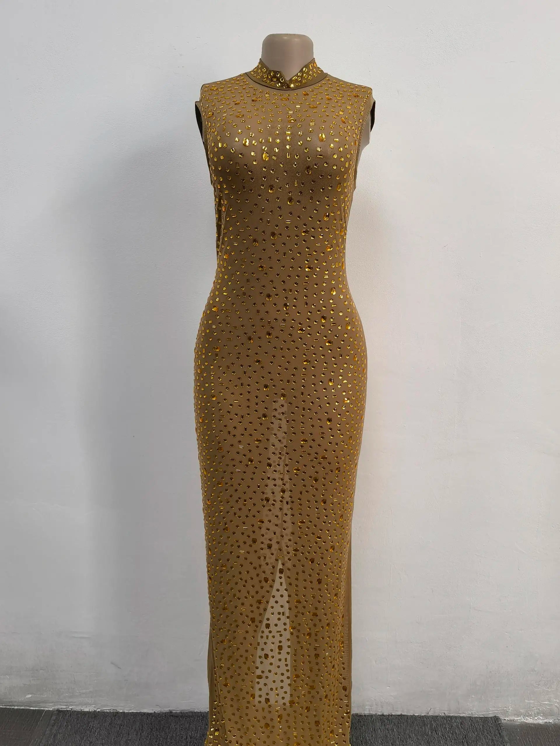 2026 Fall Diamonds Hot Rhinestones O-neck Women Sleeveless Bodycon Long Dress Birthday Party Evening Prom Maxi Dresses